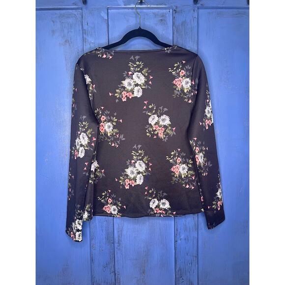 Violets & Roses (M) Square Neck Floral Long Sleeve Top Romantic Chic Feminine - Picture 8 of 10